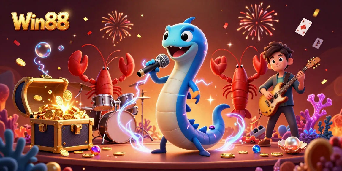 Experience thrilling wins at Win88 with an underwater casino atmosphere featuring lively characters and vibrant treasures.