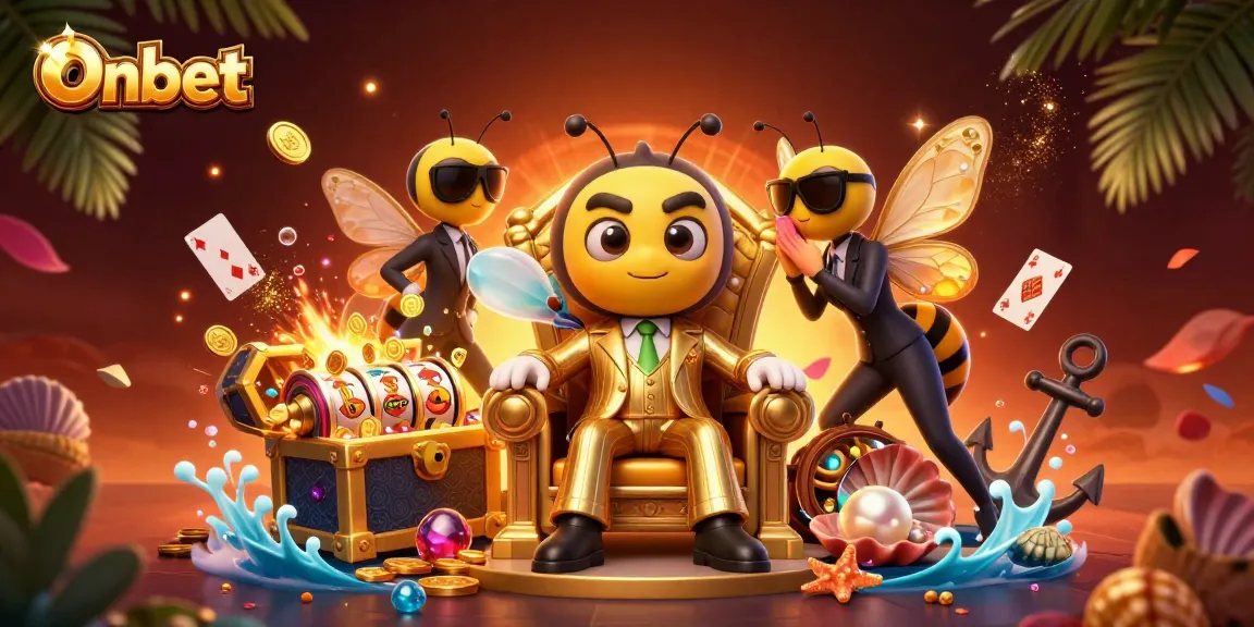 Experience Onbet's vibrant casino atmosphere with animated characters, slot elements, and dynamic visuals.