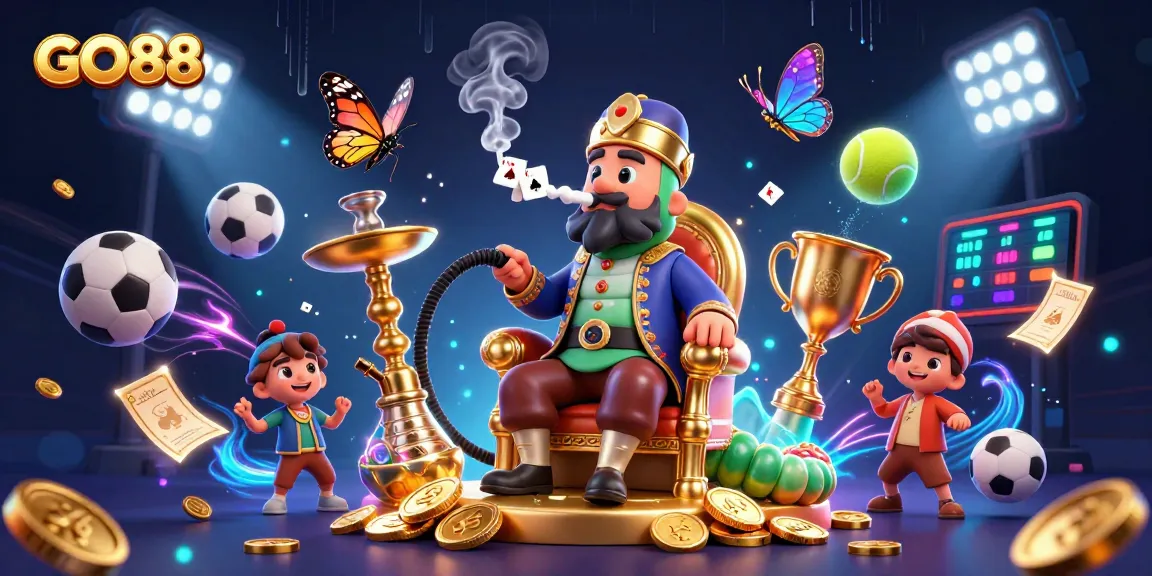 Place bets at GO88 while experiencing a vibrant 3D casino environment with unique characters and elements.