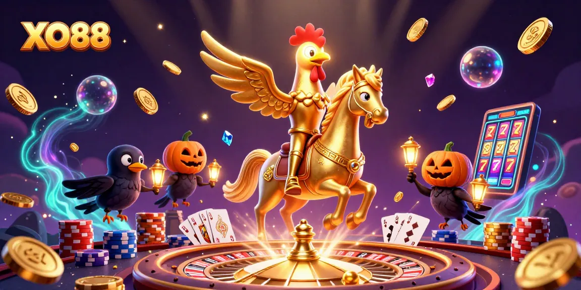 Win big with XO88 at the midnight casino amidst stunning golden visuals and vibrant game elements.