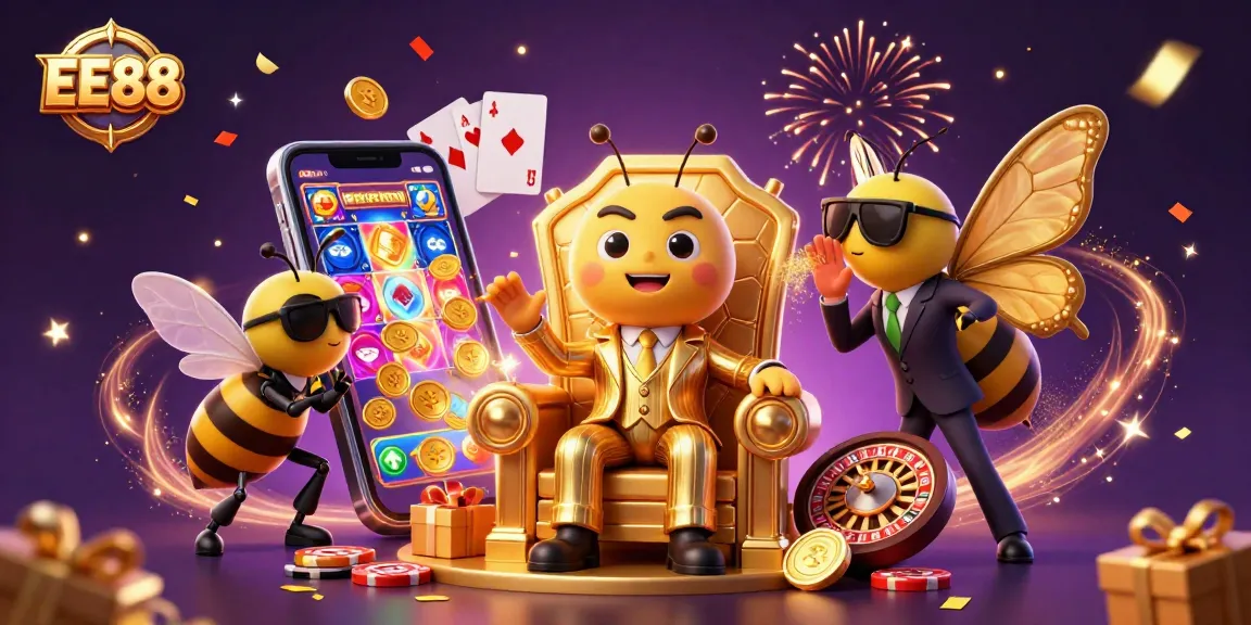 Spin the reels of EE88 with a bumblebee mob boss and sparkling casino elements in a festive atmosphere.