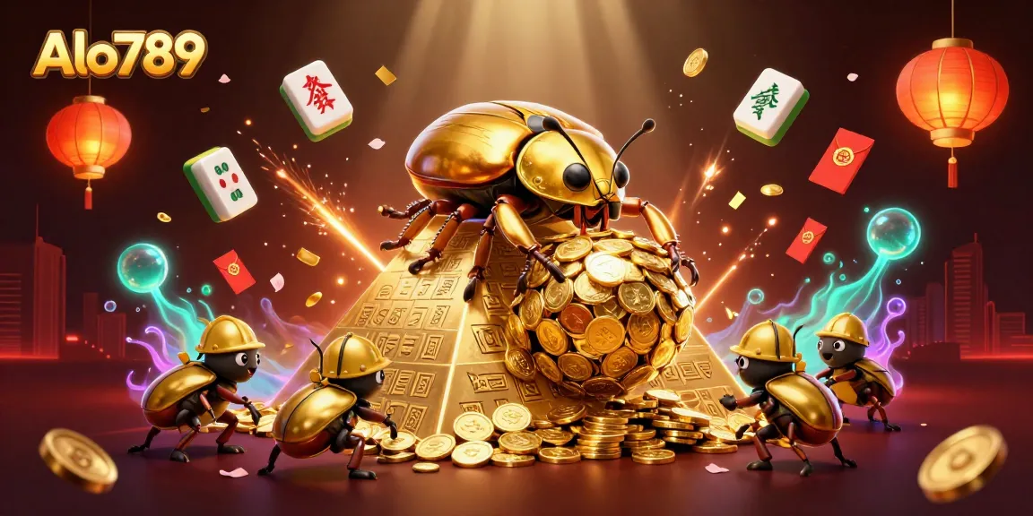 Alo789 captivates players with dynamic scenes of golden beetles in a vibrant casino ecosystem.