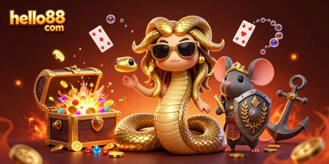 Engage with the colorful world of hello88 com through a vibrant 3D illustration featuring winning game elements