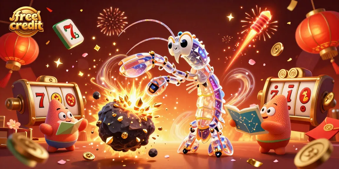 Experience the thrill of free credit slots with exciting celestial characters and vibrant casino elements.