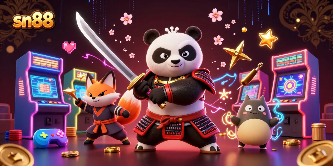 Win big with sn88's 3D casino charm featuring samurai panda and ninja fox.