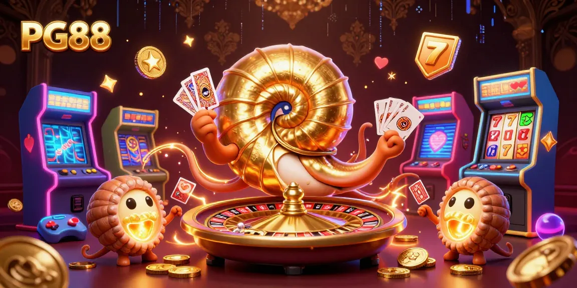 Experience thrilling gameplay with PG88's nautilus-themed casino illustration featuring vibrant slot elements.