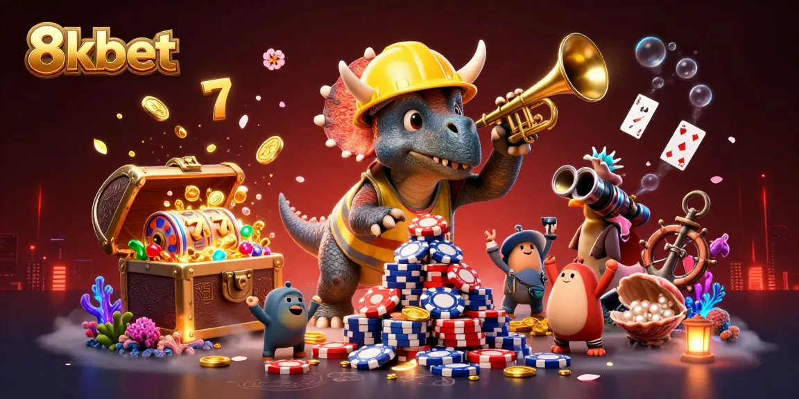 Engage in thrilling gameplay at 8kbet with exciting slot reels and poker chip pyramids.