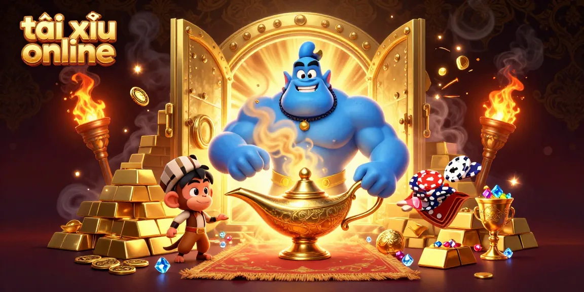 Engage in thrilling tài xỉu online action against a backdrop of gold treasures and vibrant casino elements.