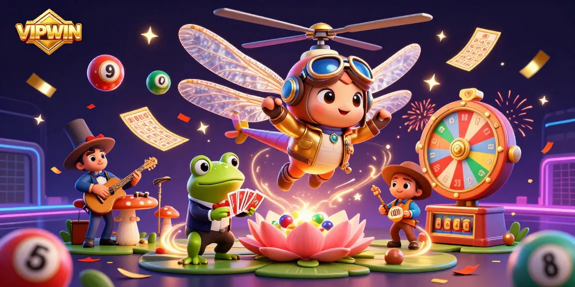 Experience the thrill of VIPWIN with a lively casino scene featuring colorful elements and exciting characters.