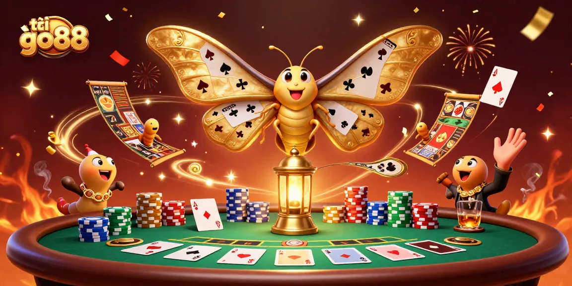 Experience excitement as you tải go88 and enjoy vibrant casino games, with golden moths and poker elements.