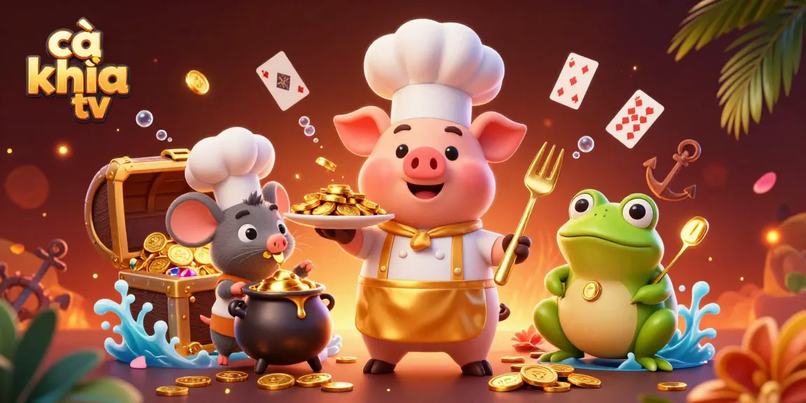 Cà khịa tv showcases a vibrant scene with characters celebrating the thrill of gaming, surrounded by sparkling coins and playful elements.
