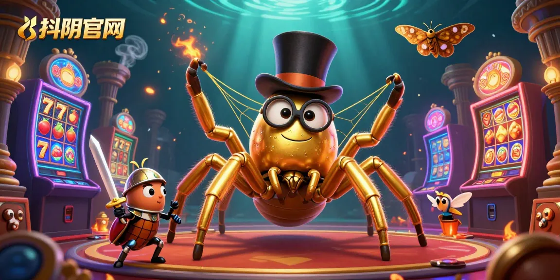 Experience thrilling action at 抖阴官网 with colorful slot machines and brave characters in 3D casino illustration.