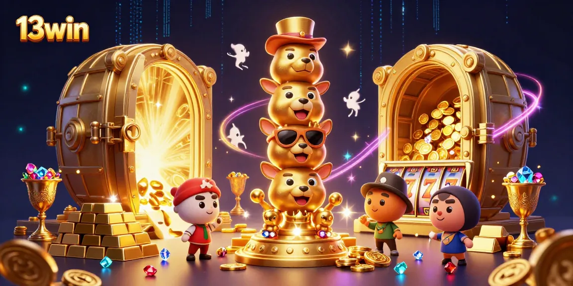 Engage with the thrilling gaming world at 13win, featuring vibrant casino elements and golden treasures.