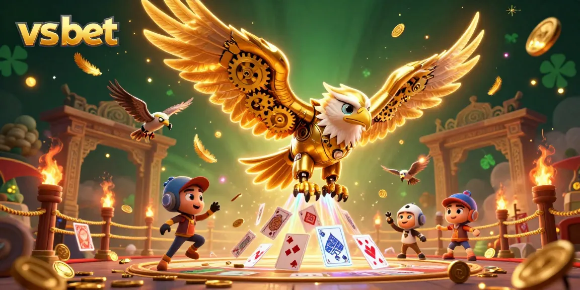 A dynamic scene depicting the "vs bet" experience with a golden eagle and gambling elements swirling around.