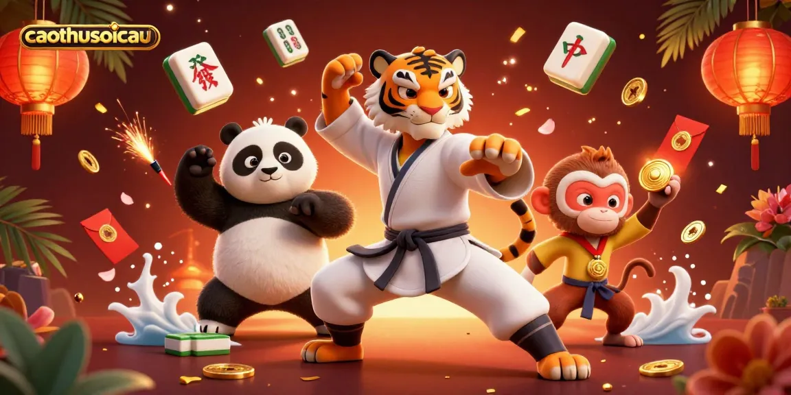 caothusoicau promotes fun and excitement with a vibrant casino-themed scene featuring animated characters and gambling elements.