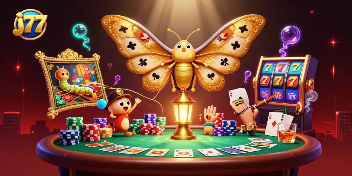 Experience j77 with vibrant 3D casino scenes, highlighted by a colorful poker table and live gameplay.