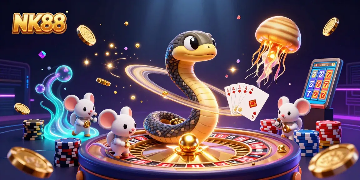 Experience thrilling gameplay at NK88 with a cosmic roulette wheel scene, showcasing vibrant gambling elements.