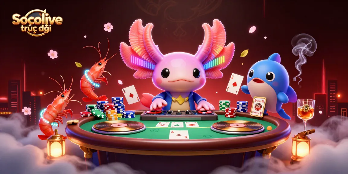 Socolive trực tiếp features an engaging underwater casino scene with vibrant characters and gambling elements