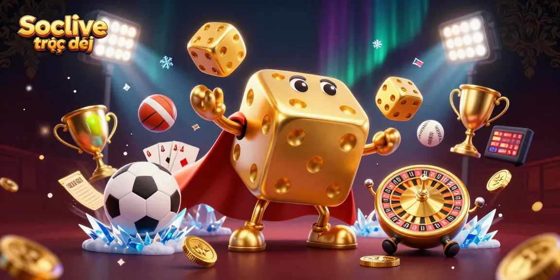 Experience immersive Socolive trực tiếp with vibrant dice golems and dynamic sports elements.