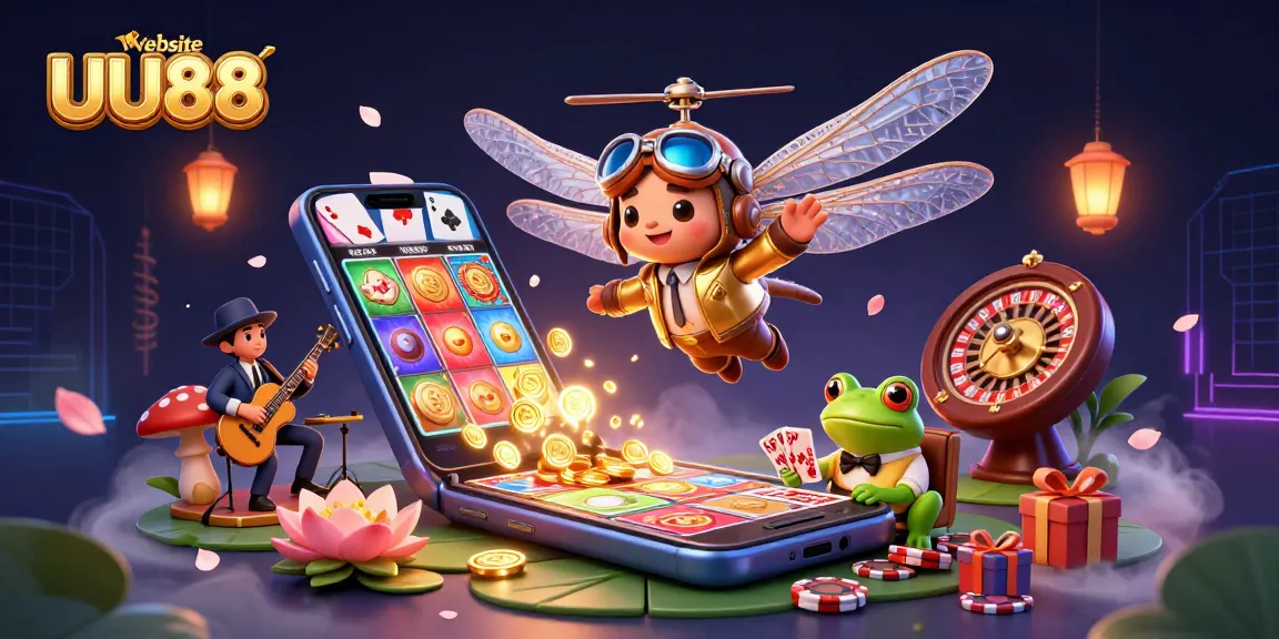 Experience excitement at website UU88 with vibrant 3D casino illustration capturing a lively atmosphere.