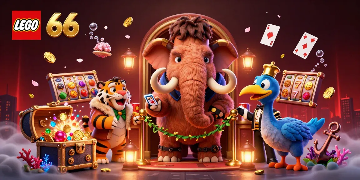 Experience exhilarating gameplay with Lego66 as the woolly mammoth bouncer checks IDs at a lively casino scene.