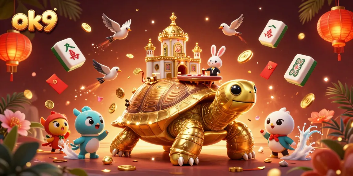 Bet on excitement with ok9 at a golden tortoise casino, surrounded by dazzling game elements.