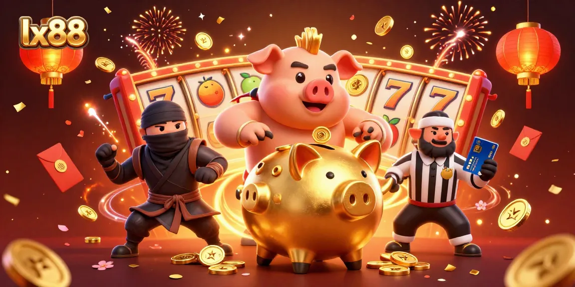 Experience the thrill of lx88 with vibrant slot games, golden coins, and dynamic characters.