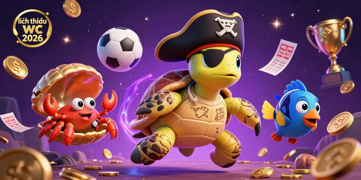 Engage with lịch thi đấu wc 2026 in a vibrant sports betting scene featuring a pirate turtle and treasure alongside dynamic sports elements.