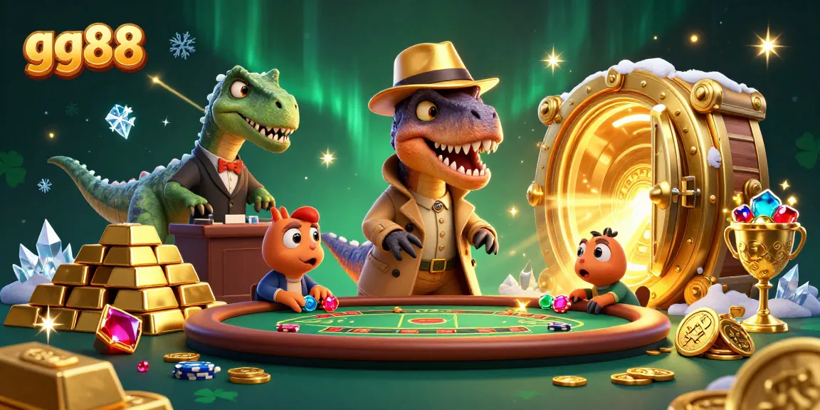 Engage in thrilling gameplay at gg88 with a velociraptor card counter and stegosaurus pit boss amidst treasure.