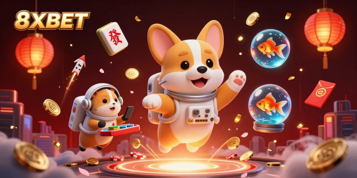 Immerse in exciting gameplay at 8XBET with a vibrant casino illustration featuring unique characters.