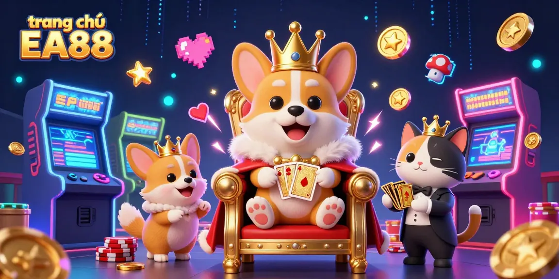Experience the thrill at trang chủ EA88 with royal gaming fun and massive rewards on this colorful 3D illustration.