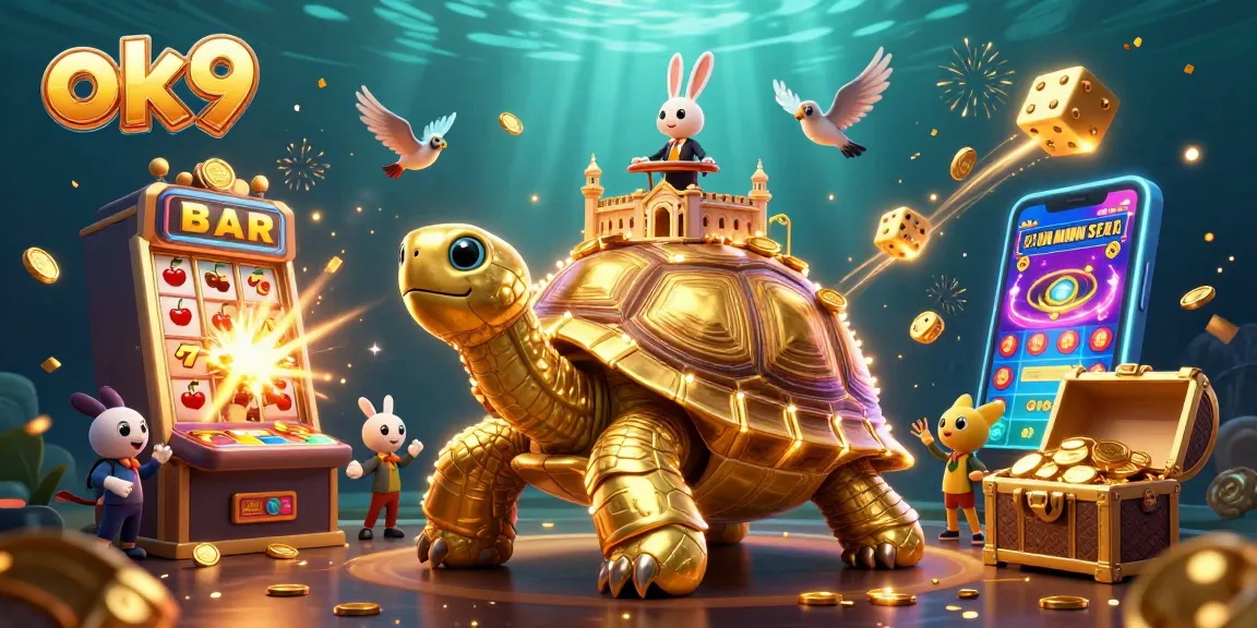 Engage in exciting games at OK9 with vibrant casino elements illuminating the scene.