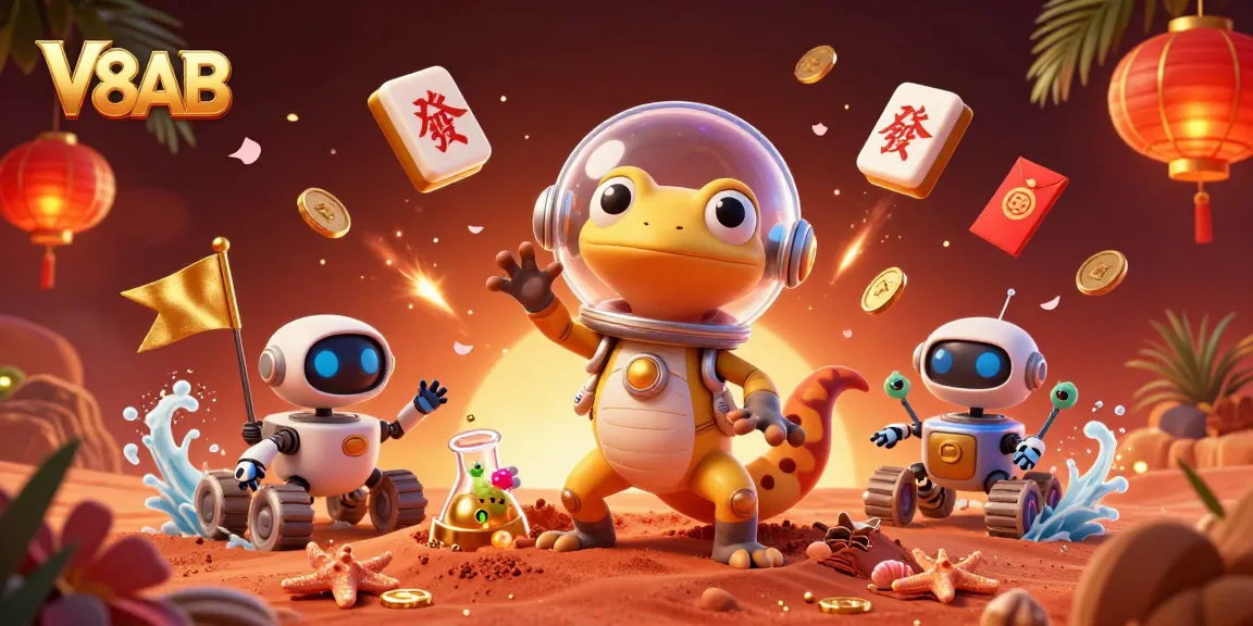 V8AB showcases a Martian themed casino with rich details, radiant symbols, and inviting gaming atmosphere.