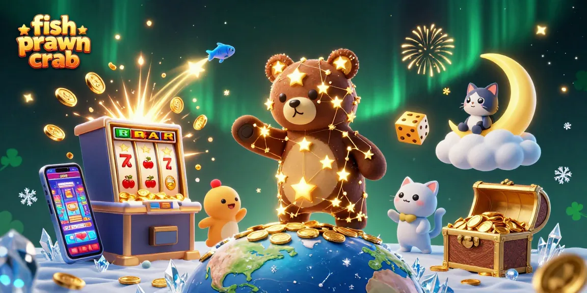 Win big with fish prawn crab in this vibrant casino-themed 3D illustration