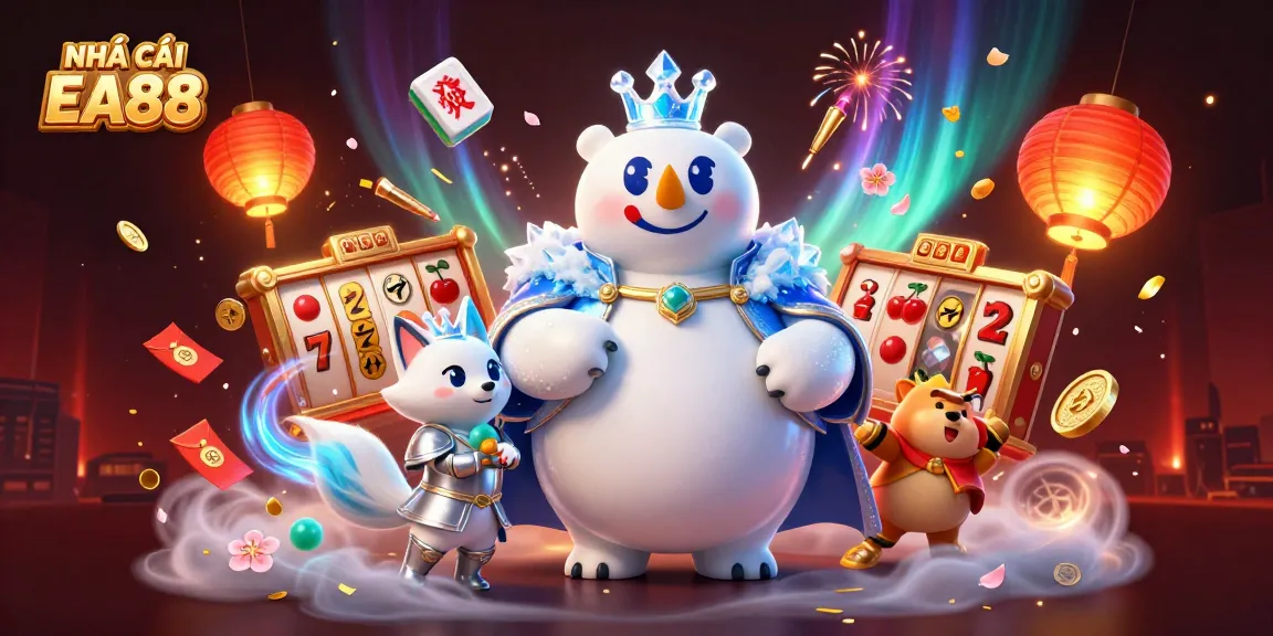 Experience thrilling gaming with NHÀ CÁI EA88 featuring a 3D polar bear and interactive slot games.