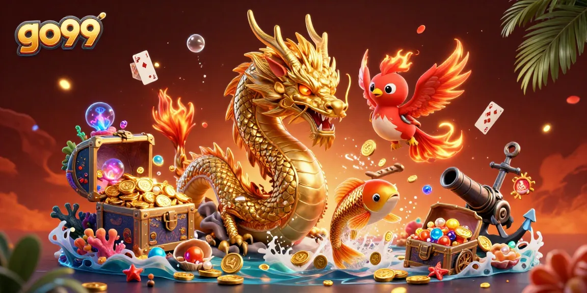 Experience the thrilling gaming world of go99 with a vivid illustration of iconic characters and gold coins.