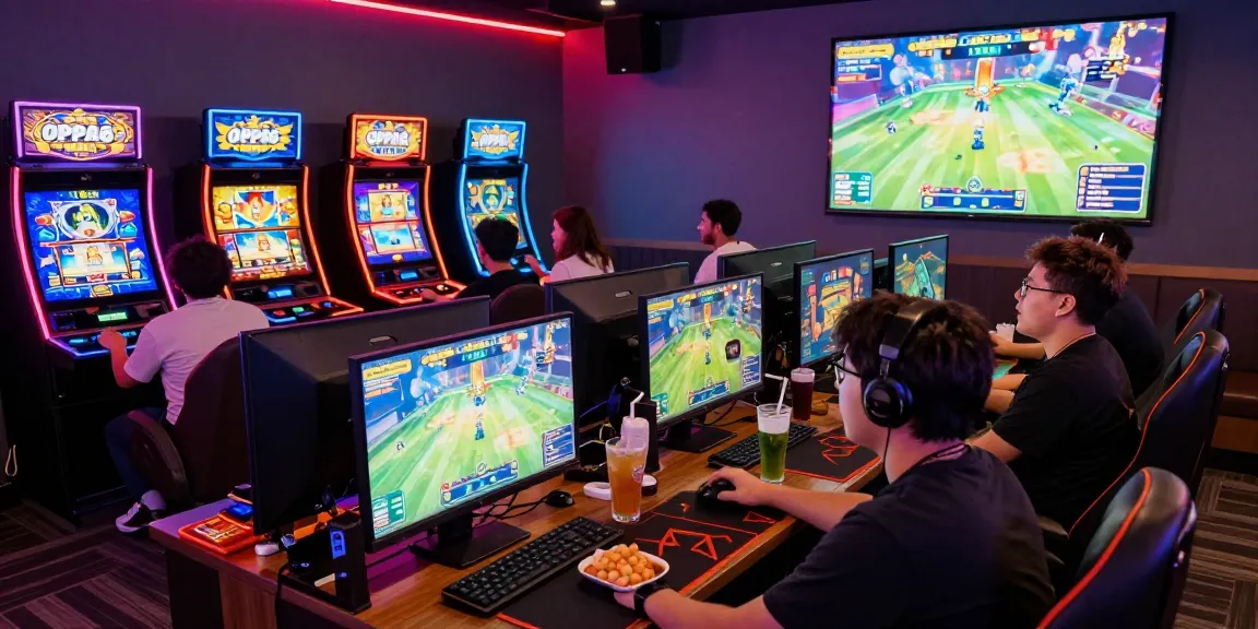 Dynamic scene at OPPA86 situs showing players enjoying immersive online slot games with vibrant lighting and engaging atmosphere.