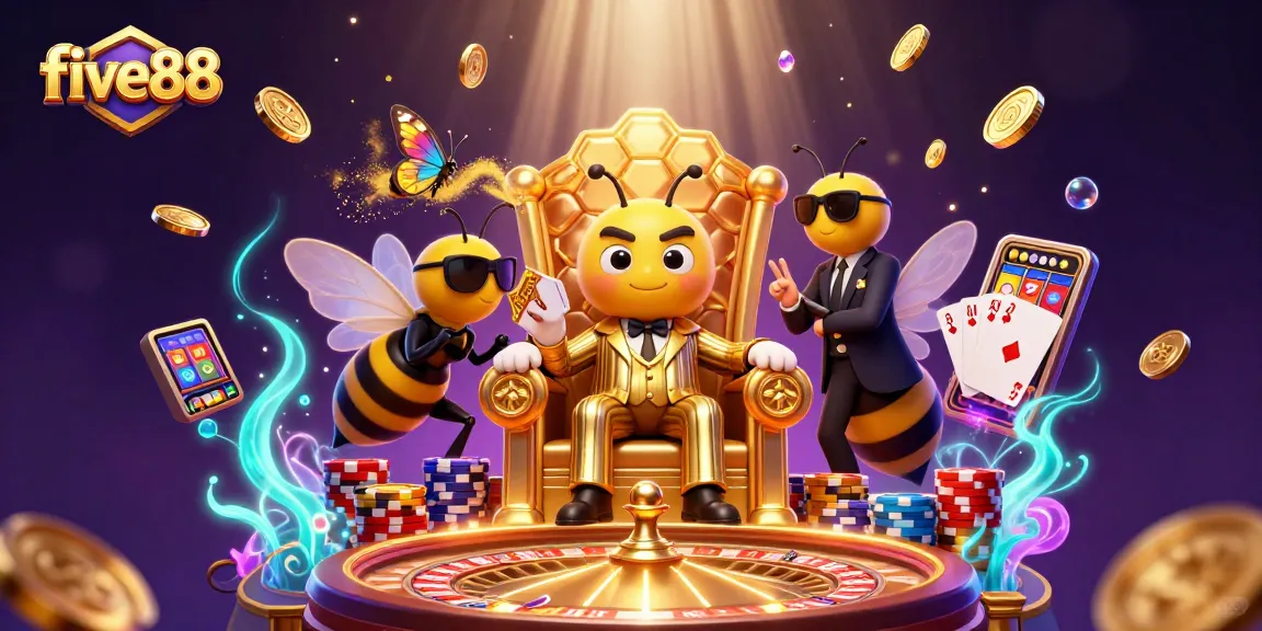 Engage with five88's thrilling 3D casino scene featuring a bumblebee mob boss and exciting game elements.