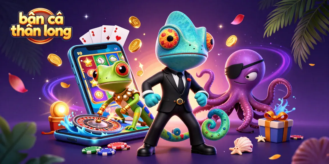 bắn cá thần long game illustration featuring a colorful slot game, vibrant characters, and rich casino elements.